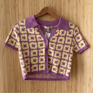 Purple and Yellow Patterned Women's Cardigan